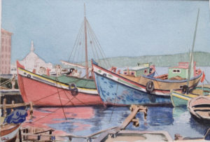 Akil Konca - Barques à Üsküdar (aquarelle)