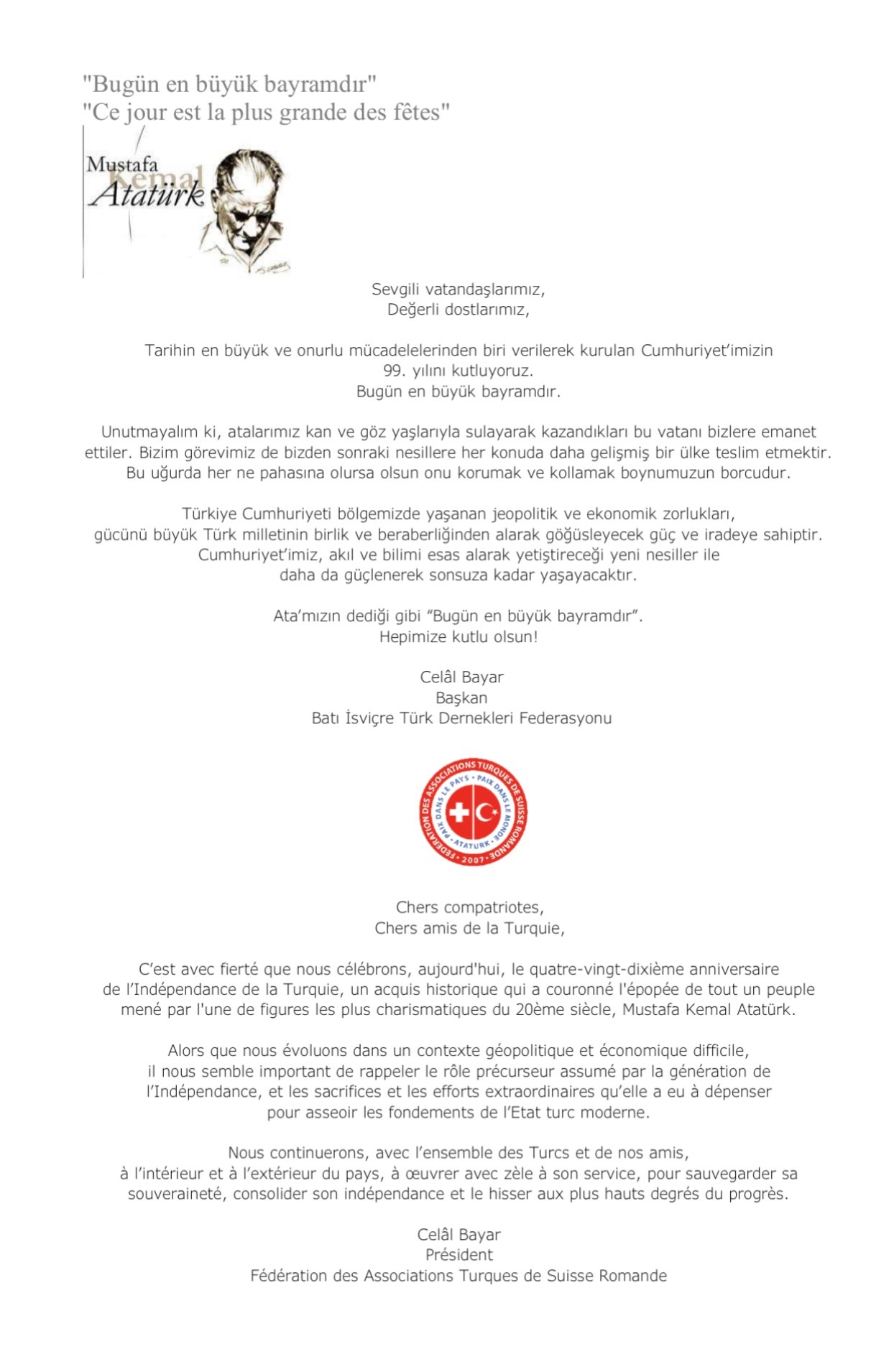 Bonne Fete Nationale Naissance De La Republique De Turquie Le 29 Octobre 1923